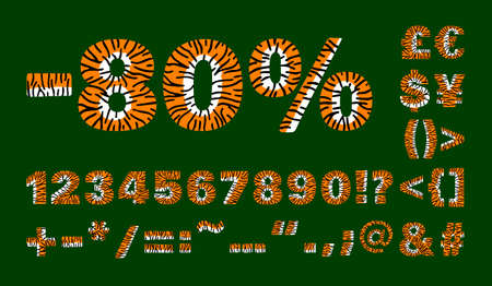 Tiger textured numbers and symbols set for new tiger chinese year 2022 celebration sales, coupons, posters, banners decorationのイラスト素材