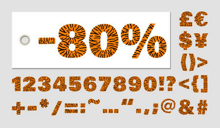 Tiger textured numbers and symbols set for new tiger chinese year 2022 celebration sales, coupons, posters, banners decorationのイラスト素材
