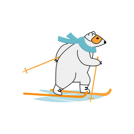 Polar bear cross-country skiing. Ski race outside winter sport concept.のイラスト素材