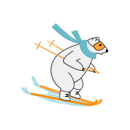 Polar bear surfing snowboard on downhill. Extreme outside winter sport concept.のイラスト素材
