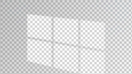 Window sunlight and shadow overlay for white wall mockups. Transparent vector effect for realistic light imitationのイラスト素材