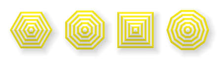 Sun protection striped umbrellas top view set for safe sunbathing. Shadow shield of gingham tents.のイラスト素材