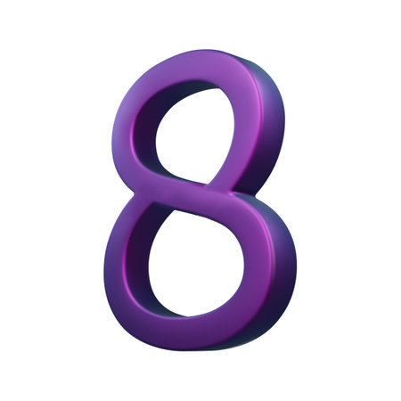 3d neon isometric purple number. Futuristic neon count down illustration, digital design for web e-commerce sales promotion, abstract eight 8 symbol typography. Vector isolated on white backgroundのイラスト素材