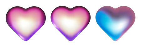 Heart set. 3d pink blue candy metallic balloon shapes. Love icon for st valentine, mother, father day holografic vector elements on whiteのイラスト素材