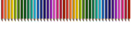 Color pencils vector realistic border. Row of crayons for drawing album, school supplies, education diploma, kindergarden kids drawing frame.のイラスト素材