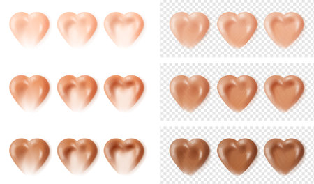 Heart shaped cream foundation makeup. Glossy transparent cosmetic smear. Sunblock liquid base stroke. Body mask abstarct sample palette.のイラスト素材
