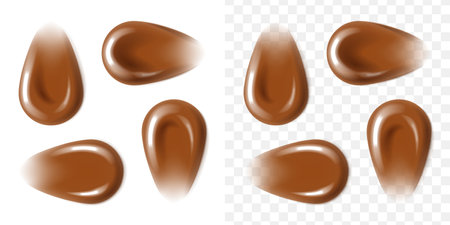Brown fluid bb care cream flow texture. Sunscreen corrector mousse lotion or hand dermatology ointment laboratory smear. Cosmetic shave serum or shower cleanser skincare blob setのイラスト素材