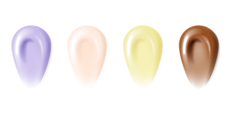 Cream soap moisturizer drop texture. Essential body lotion smear isolated. Cosmetic hair conditioner or ointment skincare. Transparent organic spa oil catalog set.のイラスト素材