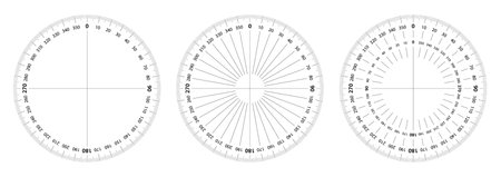 Protractor circle to measure geometrical angles and coordinates. Digital compass 360 degree round...
