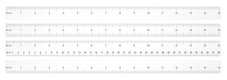 School simple ruler for scale size, length and width of geometrical chart silhouette in mathematics. Mm, cm and inch measure systems. Graph drawing toolのイラスト素材