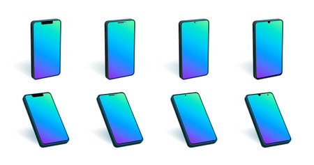 Phone 3d perspective mockup. Color brand interface display with minimal copy space vector pattern. Touch screen ui interface.のイラスト素材