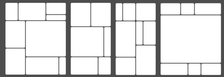 Graphic dashboard for tech product presentation template. Bricks for photo, numbers data, app chart, mosaic plan layout. Website slide grid ui frames in trendy bento gallery view. Branding portfolioのイラスト素材