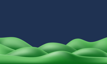 Green grass wave gradient 3d background. Vector hills and sky spring mountain. Grassy garden nature pattern cartoon. Summer field poster, paper podium blurred scene. Plasticine game land, park floorのイラスト素材