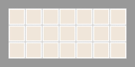 Postage stamp vector shape. Travel postcard vintage seal, paper mail delivery shipping fee symbol. Jagged circled blank sticker, square mark horizontal template. Philately album empty set, email tagのイラスト素材