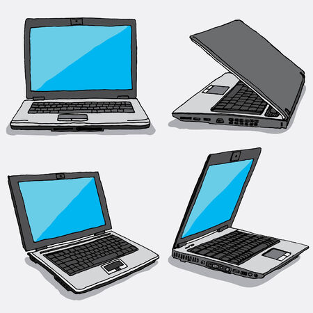 Four hand-drawn laptops のイラスト素材