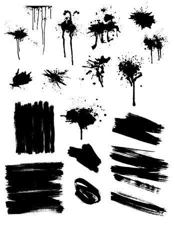 Set of black splashes and brush strokes のイラスト素材