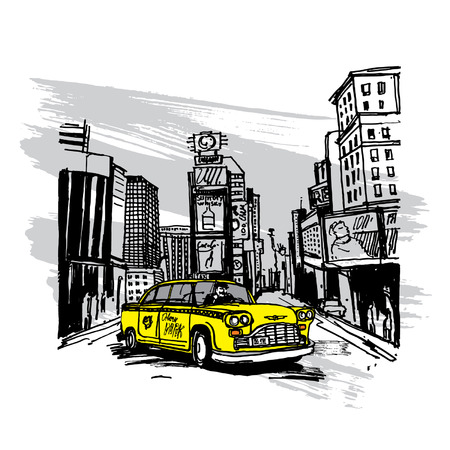 Yellow Cab In New York のイラスト素材