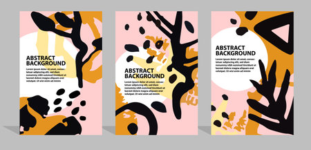 Tribal abstract backgrounds set with bold organic geometry shapes. Large design elements in trendy modern style. Good for packgage design, social media, branding, presentation, flyer, book coverのイラスト素材