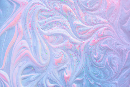 liquid marble texture background. Fluid foam ink art. Delicate light abstract solid color texture of soft pink and lilac color with shimmer. Creamy, light and airyの写真素材