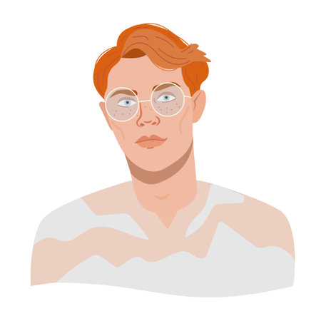 Portrait of a redhead guy with glasses. Vector illustration avatar of stylish businessman or programmer. Male character in cartoon flat style isolated on white.のイラスト素材