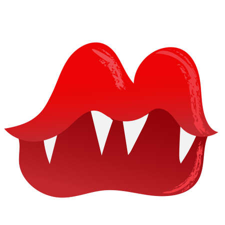 Halloween creepy vampire lips with sharp fangs in cartoon style. Avatar makeup element.のイラスト素材