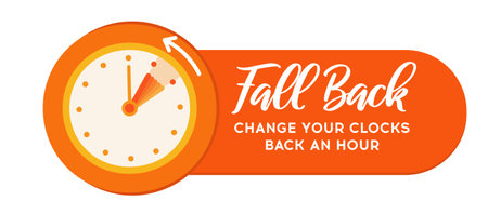 Daylight Saving Time Ends, Fall Back, Web Banner Reminder. Vector illustration with clocks turning an hour backのイラスト素材