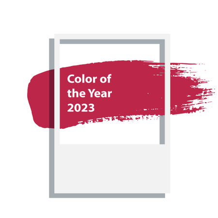 Magenta Color of the year 2023 . Paint strokes of magenta paint in frame. Vector illustration of swatch sample palette card isolated on whiteのイラスト素材