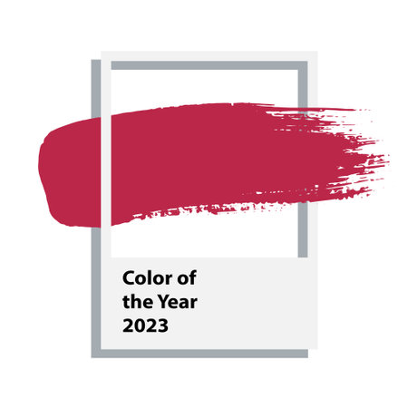 Magenta Color of the year 2023 . Paint strokes of magenta paint in frame. Vector illustration of swatch sample palette card isolated on whiteのイラスト素材