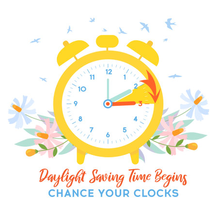 Daylight Saving Time Begins banner. Spring Forward.のイラスト素材