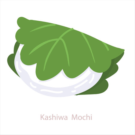 Kasjiwa Mochi. Japanese rice cake filled with sweet red bean paste and wrapped with an oak leaf. Vector illustration isolated on whiteのイラスト素材