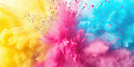 A vivid explosion of Holi colorful powder. Dynamic and festive abstract background. Essence of the...