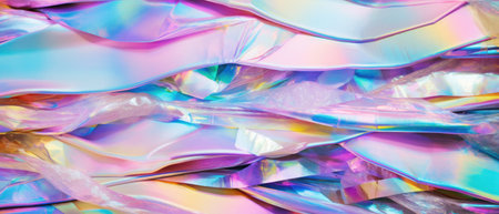 holographic background. Abstract trendy Iridescent abstract material close-up. Macro shot with vibrant colors, colorful metallic spectrum background texture with soft foldsの写真素材
