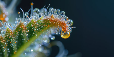 Macro Photography of Cannabis Trichomes. Marijuana trichomes close-up banner with copy space for textの写真素材