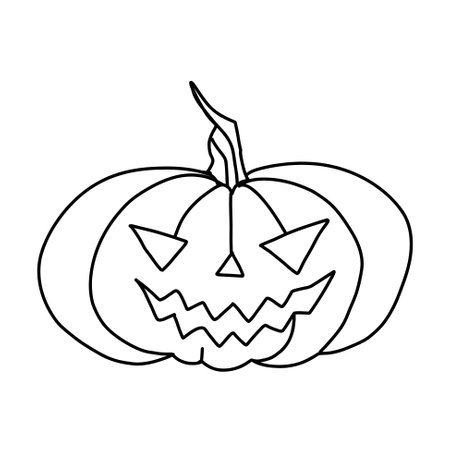 Halloween Pumpkin Jack Lantern with Carved Smiling Face. Halloween lantern pumpkin, simple outline vector illustration in black and white style.のイラスト素材