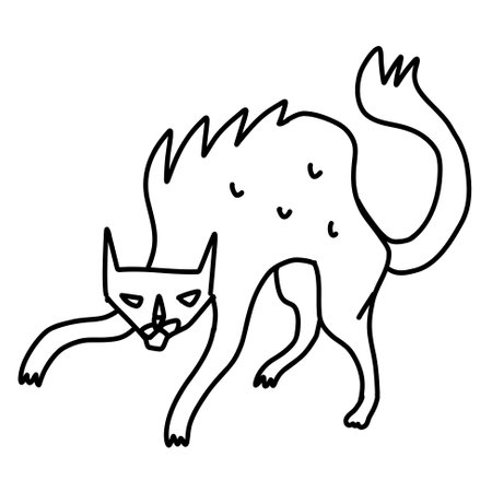 Halloween cat, funny and scary in minimalist simple style. Vector illustration in doodle outline line artのイラスト素材