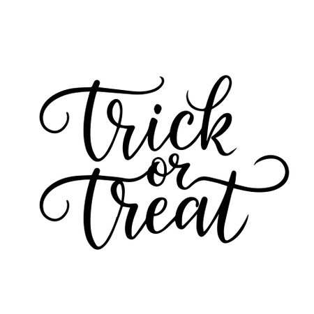 Trick or Treat calligraphy lettering black vector text isolated on white background. Good for Halloween design for poster, banner and party event invitationsのイラスト素材