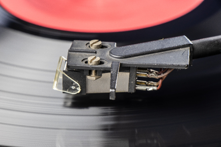 Old 80's record turntable, silverの写真素材
