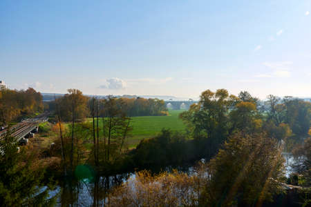 Autumn landscape of the valley on a Sunny morningの写真素材