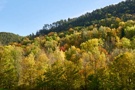 beautiful mountain landscape on a warm autumn dayの写真素材