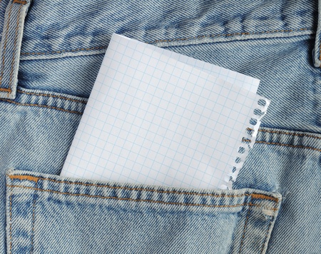 Checked sheet of paper in the jeans pocket. You can write your message or may be phone number on it.