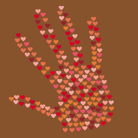 heart in form of hands, red and brown