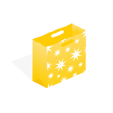 Package with floral pattern and shade. Yellow shopping bag isolated on white background. Vector illustration.のイラスト素材