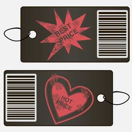 Stickers, labels, tags, dockets.Red stamps best price and hot price on black tallys. Vector illustrationのイラスト素材