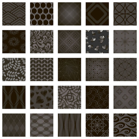 set of vector seamless patterns, 25 tiles. Different and endless textures for wallpaper, textile, web page background,backgrounds, textures. Set of dark geometric and floral ornaments.のイラスト素材