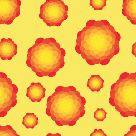 seamless pattern with red and orange flowers on yellow background. Elegant vector illustrations for...