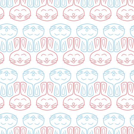 seamless pattern, background with blue and pink rabbits, geometric design, vector illustrationのイラスト素材