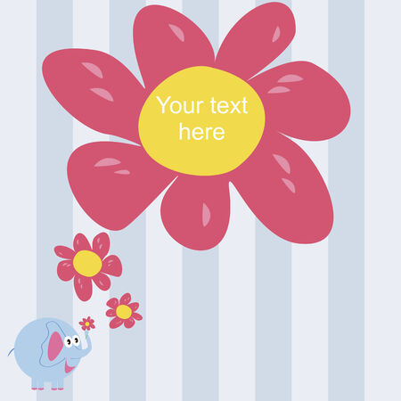 background with blue elephant holding a flower and text board flower, vector illustrationのイラスト素材
