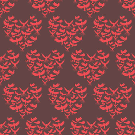 seamless pattern withred  birds and harts elementsのイラスト素材