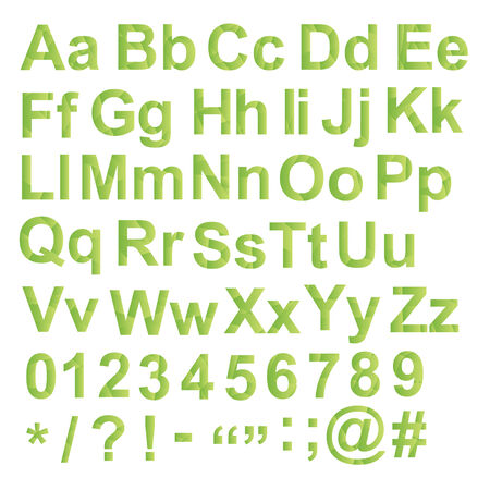  Alphabet set, unusual gradient green color, with letters numbers and signs, geometric designのイラスト素材