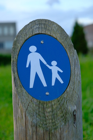 Warning sign for pedestrians only in the walkway at a public park in Hollandの写真素材